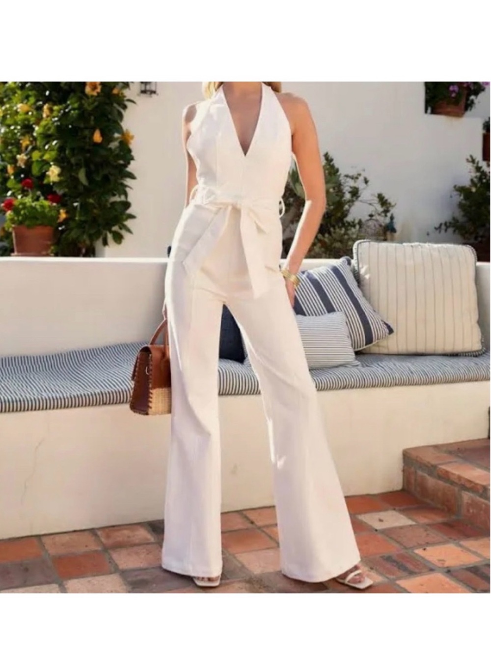 VICI white denim halter jumpsuit